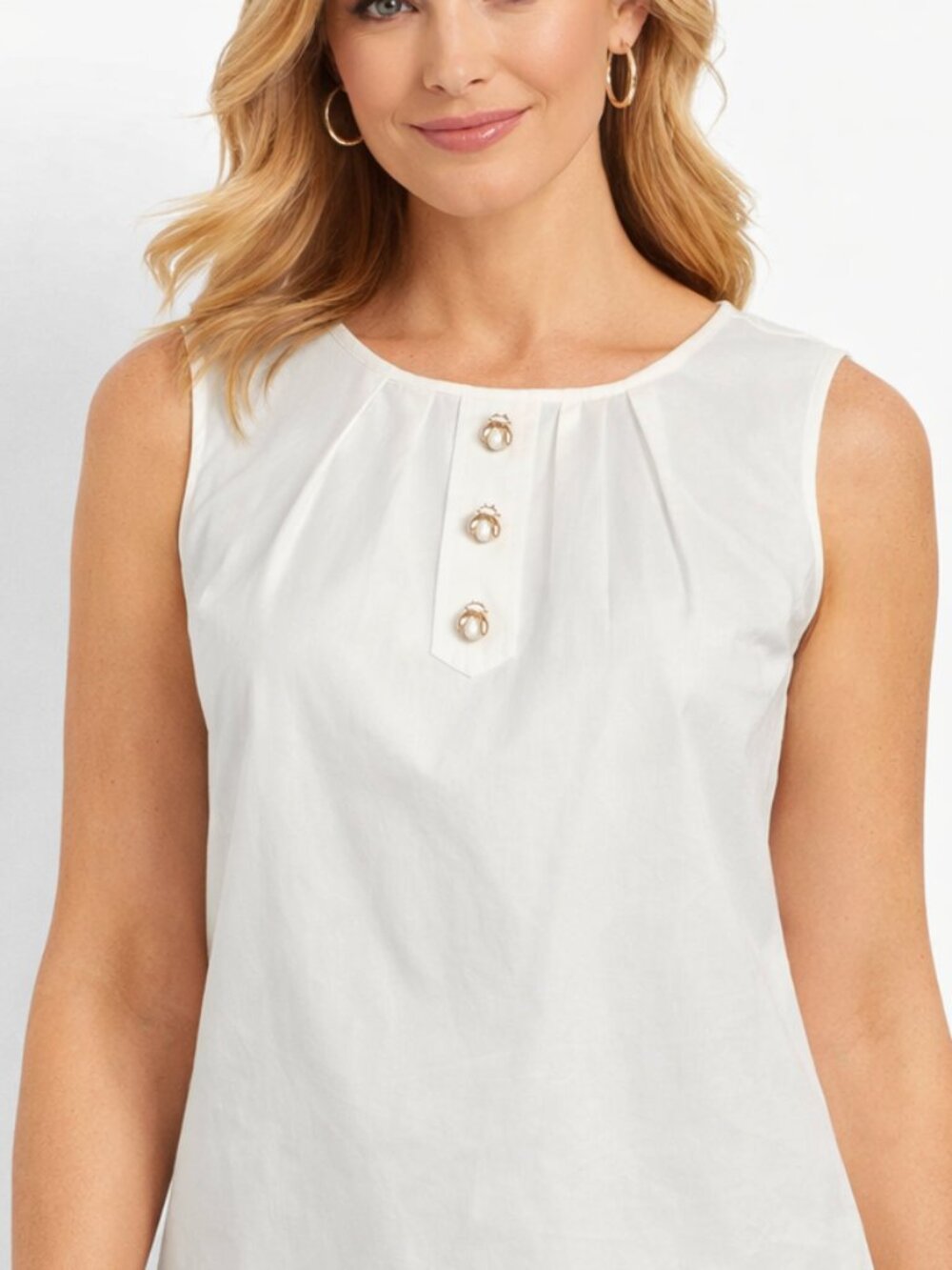 Talbots Cream Sleeveless Button-Detail Shell